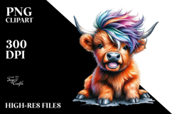 Cute Baby Highlandcow Posing, Vibrant Drawing PNG Product Image 2