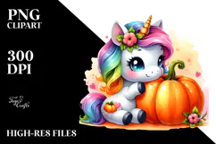 Cute Baby Unicorn with Pumpkin | Sublimation | Clipart Product Image 2