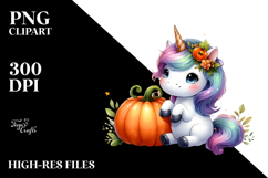 Cute Baby Unicorn with Pumpkin | Sublimation | Clipart Product Image 2