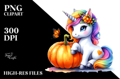 Cute Baby Unicorn with Pumpkin | Sublimation | Clipart Product Image 2