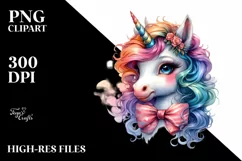 Colorful Unicorn with Bow Tie PNG Product Image 1