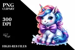 Colorful Unicorn with Bow Tie PNG Product Image 3