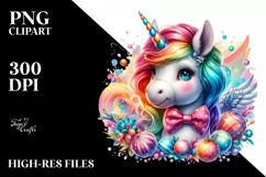 Colorful Unicorn with Bow Tie PNG Product Image 1