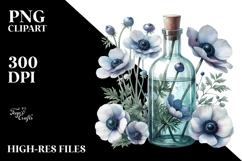 Watercolor Bottle with Large Anemone | Clipart Product Image 2