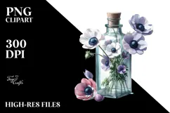 Watercolor Bottle with Large Anemone | Clipart Product Image 2