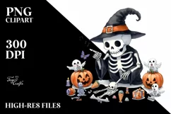 cute Halloween Skeleton Clipart PNG Product Image 1