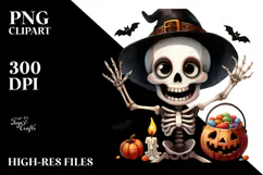 cute Halloween Skeleton Clipart PNG Product Image 2