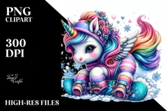 Baby Unicorn with Snowboard PNG Product Image 3