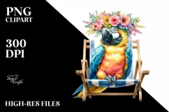 Young Macaw with Flowers Sitting on Beach Chair | Clipart Product Image 3