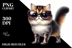Cat with Sunglasses Standing Up in Rain Boots | Clipart Product Image 1