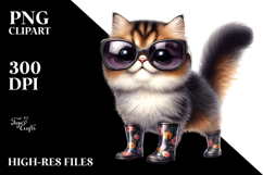 Cat with Sunglasses Standing Up in Rain Boots | Clipart Product Image 2
