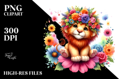 Vibrant Lion with Flower Crown | Sublimation | Clipart Product Image 2