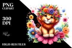Vibrant Lion with Flower Crown | Sublimation | Clipart Product Image 2