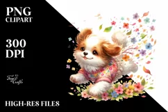 Colorful Dog Tumbling Petals Watercolor Sticker Clipart Product Image 3