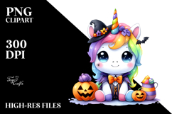 Cute Baby Unicorn with Pumpkins, Watercolor PNG Product Image 2