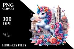 Baby Unicorn in Italian Piazza PNG Product Image 1