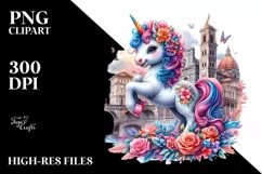 Baby Unicorn in Italian Piazza PNG Product Image 1