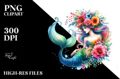 Mermaid with Floral Wreath, Playful Watercolor Product Image 2