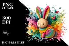 Colorful Wooden Bunny, PNG Product Image 2