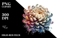 Abstract Detailed Chrysanthemum Watercolor Clipart Product Image 2