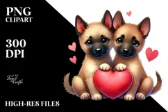 Cute Malinois Dogs Holding Heart PNG Product Image 2