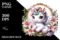 Pastel Unicorn with Lily Frame | Sublimation | Clipart Product Image 2