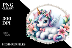 Pastel Unicorn with Lily Frame | Sublimation | Clipart Product Image 2
