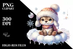 Cute Baby Otter on Cloud, PNG Product Image 1