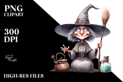 Funny Witch Watercolor Image, PNG Product Image 2