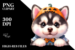 Expressive Baby Siberian Husky in Halloween Costume PNG Product Image 2