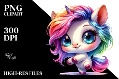 Funny Cute Baby Unicorn with Cool Hair PNG Product Image 2