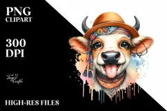 Detailed Boho Cow Portrait Smiling with Tongue Out Product Image 1