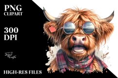 Cow Sublimation Clipart Highland Cow Portrait Product Image 1