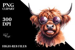 Cow Sublimation Clipart Highland Cow Portrait Product Image 1