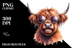 Cow Sublimation Clipart Highland Cow Portrait Product Image 1