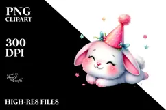 Cute Baby Bunny Resting with Party Hat PNG Product Image 2