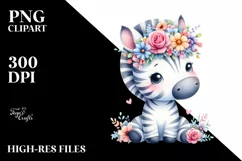 Cute Zebra with Flower Crown Clipart, Transparent PNG Product Image 3
