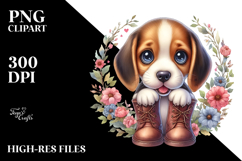 Watercolor Beagle Boots caricature-like Floral Frame Clipart Product Image 2