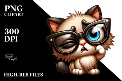 Silly Cartoon Kitten with Oversized Sunglasses PNG Product Image 2