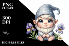 Watercolor Gnome Iris Big Eyes Happy | Sublimation | Clipart Product Image 1