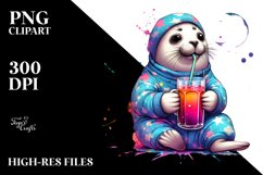 Quirky Seal Drinking, Vibrant PNG Product Image 1