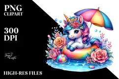 Colorful Baby Unicorn with Pool, PNG Product Image 3