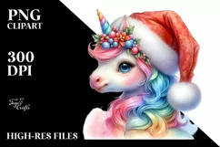 Baby Unicorn in Santa Hat, Magical PNG Product Image 3