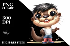 Watercolor Otter Standing Up Human Like with Rain Boots Product Image 3