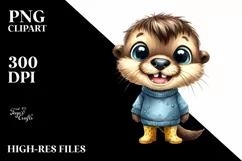 Watercolor Otter Standing Up Human Like with Rain Boots Product Image 1