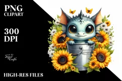 Cute Baby Dragon Surrounded by Sunflower PNG Product Image 3