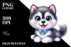 Digital Watercolor of Cute Baby Siberian Husky PNG Product Image 2
