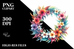 Colorful Hawayan Flowers Wreath | Sublimation | Clipart Product Image 1