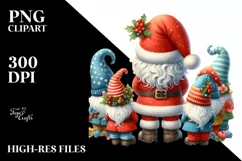 Cute Christmas Gnomes Behind Santa, High Quality PNG Product Image 2