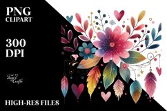 Boho Flower with Hanging Hearts PNG Product Image 2